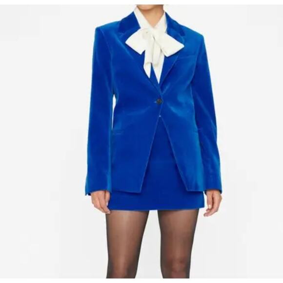 $348 FRAME Seamed Velvet Mini Skirt | Womens 00, Blue NEW - Picture 5 of 5